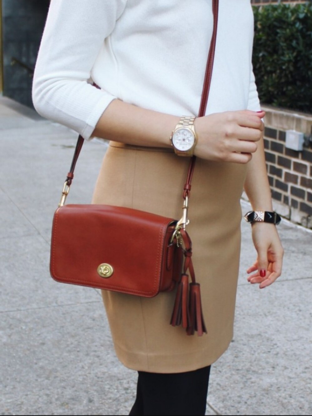COACH Women's Brown Legacy Penny Leather Tassels Crossbody Bag